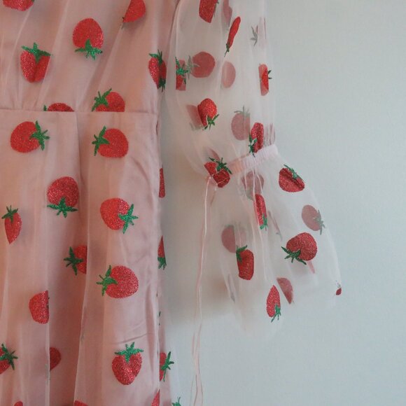 MASKED QUEEN COTTAGECORE Strawberry Tulle Midi Dress Coquette Whimsy Retro NWT - Picture 15 of 16